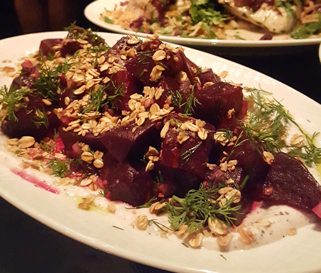 Roasted beets with yogurt and oats